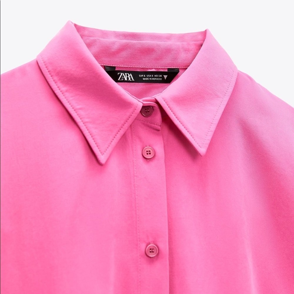 NWT. Zara Fuchsia 100% Modal Oversized Soft Shirt. Size S. - Picture 5 of 8